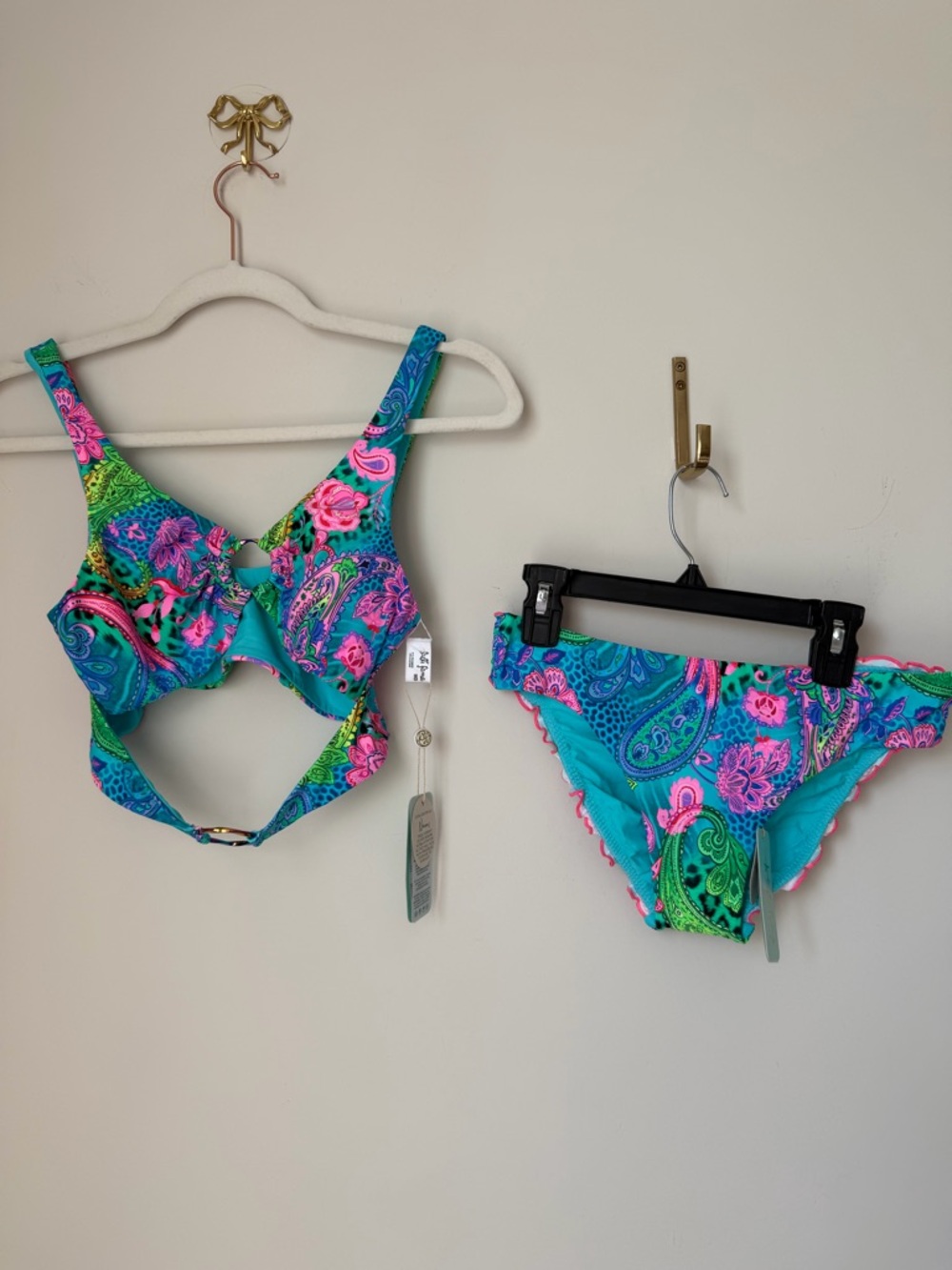 Luli Fama blue green pink Paisley bikini Two-Piece set